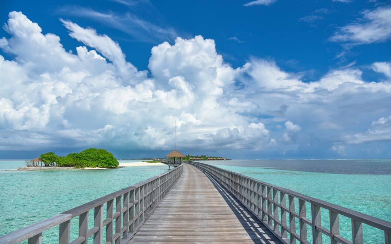 brown wooden dock on blue sea under blue and white cloudy sky during daytime